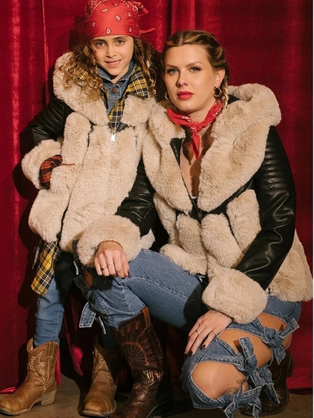 AKIRA Got It From My Mama FaWomen’s Cream Faux Fur and Black Leather-Trim Jacket